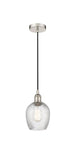 616-1P-PN-G292 Cord Hung 5" Polished Nickel Mini Pendant - Clear Spiral Fluted Salina Glass - LED Bulb - Dimmensions: 5 x 5 x 10<br>Minimum Height : 12.75<br>Maximum Height : 130.75 - Sloped Ceiling Compatible: Yes