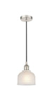 616-1P-PN-G411 Cord Hung 5.5" Polished Nickel Mini Pendant - White Dayton Glass - LED Bulb - Dimmensions: 5.5 x 5.5 x 8.5<br>Minimum Height : 12.75<br>Maximum Height : 130.75 - Sloped Ceiling Compatible: Yes