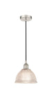 616-1P-PN-G422 Cord Hung 8" Polished Nickel Mini Pendant - Clear Arietta Glass - LED Bulb - Dimmensions: 8 x 8 x 8<br>Minimum Height : 12.75<br>Maximum Height : 130.75 - Sloped Ceiling Compatible: Yes