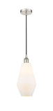 616-1P-PN-G651-7 Cord Hung 7" Polished Nickel Mini Pendant - Cased Matte White Cindyrella 7" Glass - LED Bulb - Dimmensions: 7 x 7 x 14.5<br>Minimum Height : 17.5<br>Maximum Height : 134.5 - Sloped Ceiling Compatible: Yes