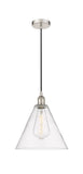 616-1P-PN-GBC-122 Cord Hung 12" Polished Nickel Mini Pendant - Cased Matte White Edison Cone Glass - LED Bulb - Dimmensions: 12 x 12 x 14.75<br>Minimum Height : 17.75<br>Maximum Height : 134.75 - Sloped Ceiling Compatible: Yes