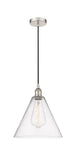 616-1P-PN-GBC-124 Cord Hung 12" Polished Nickel Mini Pendant - Seedy Edison Cone Glass - LED Bulb - Dimmensions: 12 x 12 x 14.75<br>Minimum Height : 17.75<br>Maximum Height : 134.75 - Sloped Ceiling Compatible: Yes