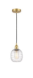 Cord Hung 6" Satin Gold Mini Pendant - Deco Swirl Belfast Glass - LED Bulb Included