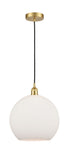 616-1P-SG-G121-12 Cord Hung 11.75" Satin Gold Mini Pendant - Cased Matte White Large Athens Glass - LED Bulb - Dimmensions: 11.75 x 11.75 x 16.375<br>Minimum Height : 19.375<br>Maximum Height : 136.375 - Sloped Ceiling Compatible: Yes