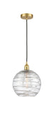 616-1P-SG-G1213-10 Cord Hung 10" Satin Gold Mini Pendant - Clear Athens Deco Swirl 8" Glass - LED Bulb - Dimmensions: 10 x 10 x 13<br>Minimum Height : 15.75<br>Maximum Height : 133.75 - Sloped Ceiling Compatible: Yes