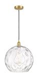 616-1P-SG-G1215-14 1-Light 13.75" Satin Gold Pendant - Clear Athens Water Glass 14" Glass - LED Bulb - Dimmensions: 13.75 x 13.75 x 16.875<br>Minimum Height : 19.875<br>Maximum Height : 136.875 - Sloped Ceiling Compatible: Yes