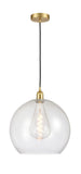 616-1P-SG-G124-14 1-Light 13.75" Satin Gold Pendant - Seedy Large Athens Glass - LED Bulb - Dimmensions: 13.75 x 13.75 x 18.375<br>Minimum Height : 21.375<br>Maximum Height : 138.375 - Sloped Ceiling Compatible: Yes