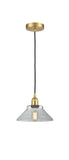 616-1P-SG-G132 Cord Hung 8.375" Satin Gold Mini Pendant - Clear Orwell Glass - LED Bulb - Dimmensions: 8.375 x 8.375 x 6.5<br>Minimum Height : 10.75<br>Maximum Height : 128.75 - Sloped Ceiling Compatible: Yes