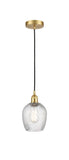 616-1P-SG-G292 Cord Hung 5" Satin Gold Mini Pendant - Clear Spiral Fluted Salina Glass - LED Bulb - Dimmensions: 5 x 5 x 10<br>Minimum Height : 12.75<br>Maximum Height : 130.75 - Sloped Ceiling Compatible: Yes