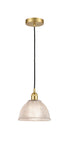 616-1P-SG-G422 Cord Hung 8" Satin Gold Mini Pendant - Clear Arietta Glass - LED Bulb - Dimmensions: 8 x 8 x 8<br>Minimum Height : 12.75<br>Maximum Height : 130.75 - Sloped Ceiling Compatible: Yes