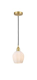 616-1P-SG-G461-6 Cord Hung 5.75" Satin Gold Mini Pendant - Cased Matte White Norfolk Glass - LED Bulb - Dimmensions: 5.75 x 5.75 x 10.5<br>Minimum Height : 13.5<br>Maximum Height : 130.5 - Sloped Ceiling Compatible: Yes