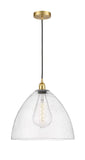 616-1P-SG-GBD-164 1-Light 16" Satin Gold Pendant - Seedy Edison Dome Glass - LED Bulb - Dimmensions: 16 x 16 x 18.75<br>Minimum Height : 21.75<br>Maximum Height : 138.75 - Sloped Ceiling Compatible: Yes