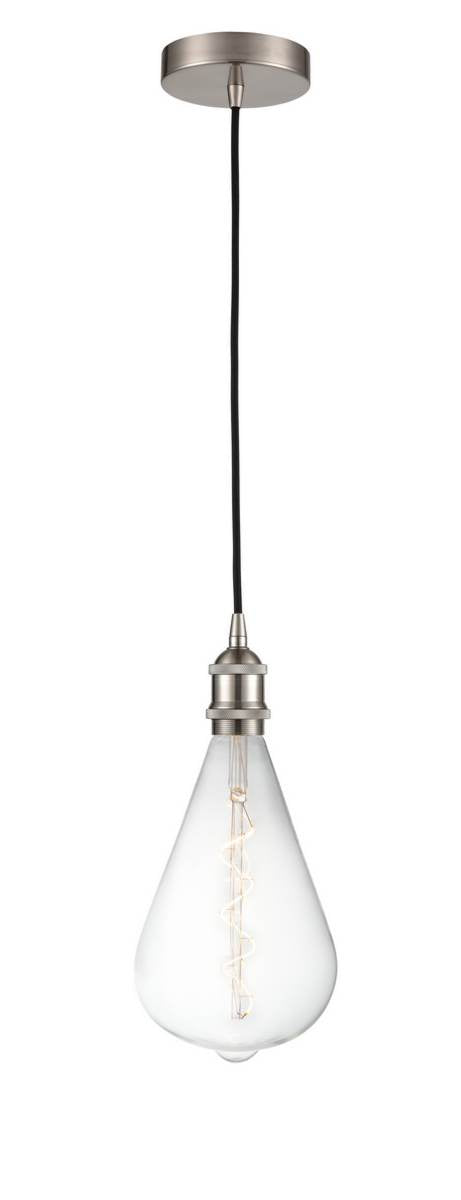 Brushed Satin Nickel Edison 1 Light 15 inch Mini Pendant - No Shade - Vintage Dimmable Bulb Included