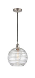 616-1P-SN-G1213-10 Cord Hung 10" Brushed Satin Nickel Mini Pendant - Clear Athens Deco Swirl 8" Glass - LED Bulb - Dimmensions: 10 x 10 x 13<br>Minimum Height : 15.75<br>Maximum Height : 133.75 - Sloped Ceiling Compatible: Yes