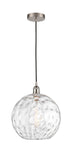 616-1P-SN-G1215-12 Cord Hung 12" Brushed Satin Nickel Mini Pendant - Clear Athens Water Glass 12" Glass - LED Bulb - Dimmensions: 12 x 12 x 15<br>Minimum Height : 17.75<br>Maximum Height : 133.75 - Sloped Ceiling Compatible: Yes