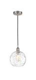 616-1P-SN-G1215-8 Cord Hung 8" Brushed Satin Nickel Mini Pendant - Clear Athens Water Glass 8" Glass - LED Bulb - Dimmensions: 8 x 8 x 10<br>Minimum Height : 13.75<br>Maximum Height : 131.75 - Sloped Ceiling Compatible: Yes