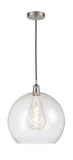 616-1P-SN-G124-14 1-Light 13.75" Brushed Satin Nickel Pendant - Seedy Large Athens Glass - LED Bulb - Dimmensions: 13.75 x 13.75 x 18.375<br>Minimum Height : 21.375<br>Maximum Height : 138.375 - Sloped Ceiling Compatible: Yes