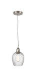 616-1P-SN-G292 Cord Hung 5" Brushed Satin Nickel Mini Pendant - Clear Spiral Fluted Salina Glass - LED Bulb - Dimmensions: 5 x 5 x 10<br>Minimum Height : 12.75<br>Maximum Height : 130.75 - Sloped Ceiling Compatible: Yes