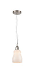 616-1P-SN-G391 Cord Hung 4.5" Brushed Satin Nickel Mini Pendant - White Ellery Glass - LED Bulb - Dimmensions: 4.5 x 4.5 x 8<br>Minimum Height : 12.75<br>Maximum Height : 130.75 - Sloped Ceiling Compatible: Yes