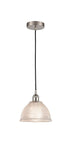 616-1P-SN-G422 Cord Hung 8" Brushed Satin Nickel Mini Pendant - Clear Arietta Glass - LED Bulb - Dimmensions: 8 x 8 x 8<br>Minimum Height : 12.75<br>Maximum Height : 130.75 - Sloped Ceiling Compatible: Yes