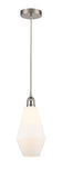 616-1P-SN-G651-7 Cord Hung 7" Brushed Satin Nickel Mini Pendant - Cased Matte White Cindyrella 7" Glass - LED Bulb - Dimmensions: 7 x 7 x 14.5<br>Minimum Height : 17.5<br>Maximum Height : 134.5 - Sloped Ceiling Compatible: Yes