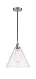 616-1P-SN-GBC-122 Cord Hung 12" Brushed Satin Nickel Mini Pendant - Cased Matte White Edison Cone Glass - LED Bulb - Dimmensions: 12 x 12 x 14.75<br>Minimum Height : 17.75<br>Maximum Height : 134.75 - Sloped Ceiling Compatible: Yes