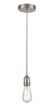 616-1P-SN Cord Hung 2.5" Satin Nickel Mini Pendant -  - LED Bulb - Dimmensions: 2.5 x 2.5 x 8.75<br>Minimum Height : 11.75<br>Maximum Height : 128.75 - Sloped Ceiling Compatible: Yes