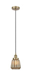 616-1PH-AB-G146 Cord Hung 7" Antique Brass Mini Pendant - Mercury Plated Chatham Glass - LED Bulb - Dimmensions: 7 x 7 x 11<br>Minimum Height : 15.25<br>Maximum Height : 133.25 - Sloped Ceiling Compatible: Yes