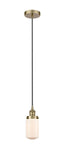 Cord Hung 4.5" Antique Brass Mini Pendant - Matte White Cased Dover Glass LED
