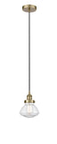 Cord Hung 6.75" Antique Brass Mini Pendant - Clear Olean Glass LED