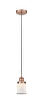 616-1PH-AC-G181S Cord Hung 6" Antique Copper Mini Pendant - Matte White Small Canton Glass - LED Bulb - Dimmensions: 6 x 6 x 10<br>Minimum Height : 12.75<br>Maximum Height : 130.75 - Sloped Ceiling Compatible: Yes