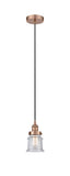 616-1PH-AC-G184S Cord Hung 6" Antique Copper Mini Pendant - Seedy Small Canton Glass - LED Bulb - Dimmensions: 6 x 6 x 10<br>Minimum Height : 12.75<br>Maximum Height : 130.75 - Sloped Ceiling Compatible: Yes