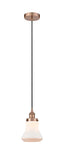 616-1PH-AC-G191 Cord Hung 6.25" Antique Copper Mini Pendant - Matte White Bellmont Glass - LED Bulb - Dimmensions: 6.25 x 6.25 x 10<br>Minimum Height : 13.5<br>Maximum Height : 131.5 - Sloped Ceiling Compatible: Yes
