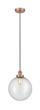 616-1PH-AC-G204-12 Cord Hung 12" Antique Copper Mini Pendant - Seedy Beacon Glass - LED Bulb - Dimmensions: 12 x 12 x 15<br>Minimum Height : 19<br>Maximum Height : 137 - Sloped Ceiling Compatible: Yes