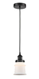 616-1PH-BK-G181S Cord Hung 6" Matte Black Mini Pendant - Matte White Small Canton Glass - LED Bulb - Dimmensions: 6 x 6 x 10<br>Minimum Height : 12.75<br>Maximum Height : 130.75 - Sloped Ceiling Compatible: Yes