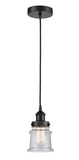 616-1PH-BK-G184S Cord Hung 6" Matte Black Mini Pendant - Seedy Small Canton Glass - LED Bulb - Dimmensions: 6 x 6 x 10<br>Minimum Height : 12.75<br>Maximum Height : 130.75 - Sloped Ceiling Compatible: Yes