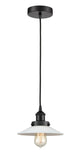 616-1PH-BK-G1 Cord Hung 8.5" Matte Black Mini Pendant - White Halophane Glass - LED Bulb - Dimmensions: 8.5 x 8.5 x 8<br>Minimum Height : 9.25<br>Maximum Height : 127.25 - Sloped Ceiling Compatible: Yes