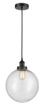 616-1PH-BK-G204-12 Cord Hung 12" Matte Black Mini Pendant - Seedy Beacon Glass - LED Bulb - Dimmensions: 12 x 12 x 15<br>Minimum Height : 19<br>Maximum Height : 137 - Sloped Ceiling Compatible: Yes