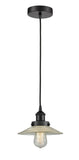 616-1PH-BK-G2 Cord Hung 8.5" Matte Black Mini Pendant - Clear Halophane Glass - LED Bulb - Dimmensions: 8.5 x 8.5 x 8<br>Minimum Height : 9.25<br>Maximum Height : 127.25 - Sloped Ceiling Compatible: Yes