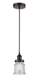 616-1PH-OB-G184S Cord Hung 6" Oil Rubbed Bronze Mini Pendant - Seedy Small Canton Glass - LED Bulb - Dimmensions: 6 x 6 x 10<br>Minimum Height : 12.75<br>Maximum Height : 130.75 - Sloped Ceiling Compatible: Yes