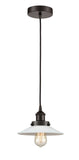 616-1PH-OB-G1 Cord Hung 8.5" Oil Rubbed Bronze Mini Pendant - White Halophane Glass - LED Bulb - Dimmensions: 8.5 x 8.5 x 8<br>Minimum Height : 9.25<br>Maximum Height : 127.25 - Sloped Ceiling Compatible: Yes