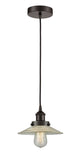 616-1PH-OB-G2 Cord Hung 8.5" Oil Rubbed Bronze Mini Pendant - Clear Halophane Glass - LED Bulb - Dimmensions: 8.5 x 8.5 x 8<br>Minimum Height : 9.25<br>Maximum Height : 127.25 - Sloped Ceiling Compatible: Yes