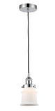616-1PH-PC-G181S Cord Hung 6" Polished Chrome Mini Pendant - Matte White Small Canton Glass - LED Bulb - Dimmensions: 6 x 6 x 10<br>Minimum Height : 12.75<br>Maximum Height : 130.75 - Sloped Ceiling Compatible: Yes