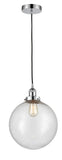 616-1PH-PC-G204-12 Cord Hung 12" Polished Chrome Mini Pendant - Seedy Beacon Glass - LED Bulb - Dimmensions: 12 x 12 x 15<br>Minimum Height : 19<br>Maximum Height : 137 - Sloped Ceiling Compatible: Yes