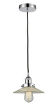 616-1PH-PC-G2 Cord Hung 8.5" Polished Chrome Mini Pendant - Clear Halophane Glass - LED Bulb - Dimmensions: 8.5 x 8.5 x 8<br>Minimum Height : 9.25<br>Maximum Height : 127.25 - Sloped Ceiling Compatible: Yes
