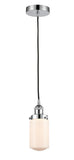616-1PH-PC-G311 Cord Hung 4.5" Polished Chrome Mini Pendant - Matte White Cased Dover Glass - LED Bulb - Dimmensions: 4.5 x 4.5 x 10.25<br>Minimum Height : 13.75<br>Maximum Height : 131.75 - Sloped Ceiling Compatible: Yes