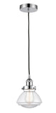 616-1PH-PC-G322 Cord Hung 6.75" Polished Chrome Mini Pendant - Clear Olean Glass - LED Bulb - Dimmensions: 6.75 x 6.75 x 7.75<br>Minimum Height : 12.25<br>Maximum Height : 130.25 - Sloped Ceiling Compatible: Yes