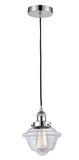 616-1PH-PC-G532 Cord Hung 7.5" Polished Chrome Mini Pendant - Clear Small Oxford Glass - LED Bulb - Dimmensions: 7.5 x 7.5 x 8<br>Minimum Height : 13<br>Maximum Height : 131 - Sloped Ceiling Compatible: Yes