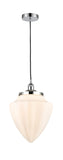 616-1PH-PC-G661-12 Cord Hung 12" Polished Chrome Mini Pendant - Matte White Cased Large Bullet Glass - LED Bulb - Dimmensions: 12 x 12 x 16.5<br>Minimum Height : 19.5<br>Maximum Height : 136.5 - Sloped Ceiling Compatible: Yes