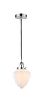 616-1PH-PC-G661-7 Cord Hung 7.5" Polished Chrome Mini Pendant - Matte White Cased Small Bullet Glass - LED Bulb - Dimmensions: 7.5 x 7.5 x 8<br>Minimum Height : 13<br>Maximum Height : 131 - Sloped Ceiling Compatible: Yes